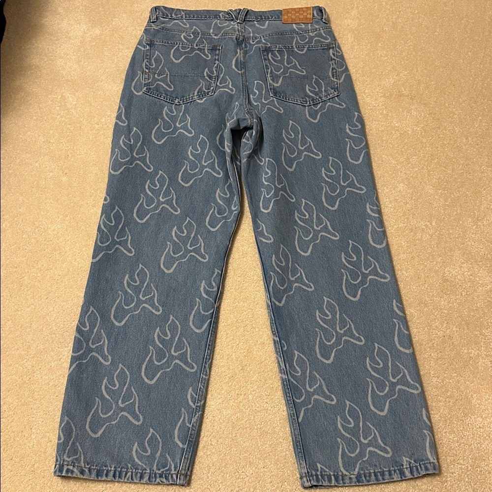 Vintage Vans Check -5 Blaze loose denim jeans featuring flame print size 33x31 - Picture 8 of 12